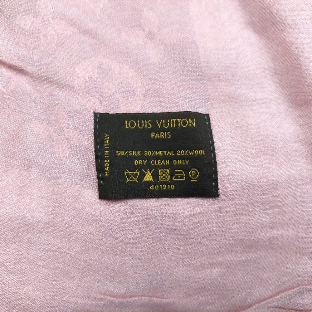 LOUIS VUITTON LV Vintage Iridescent Blush Pink Silk Wool Scarf Shawl Wrap - Picture 10 of 11